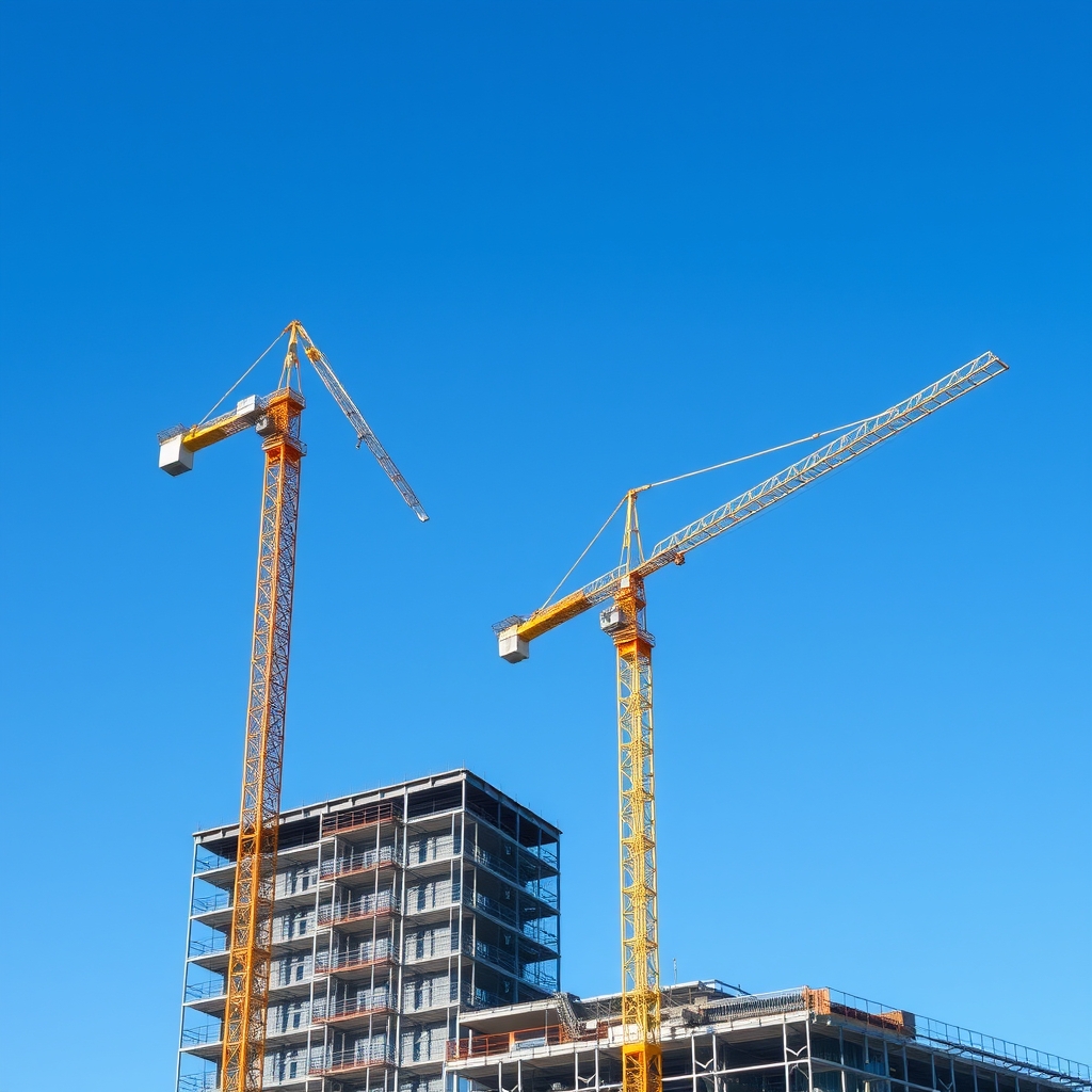 Construction cranes over a new building under development, representing jobs and economic growth in Illinois